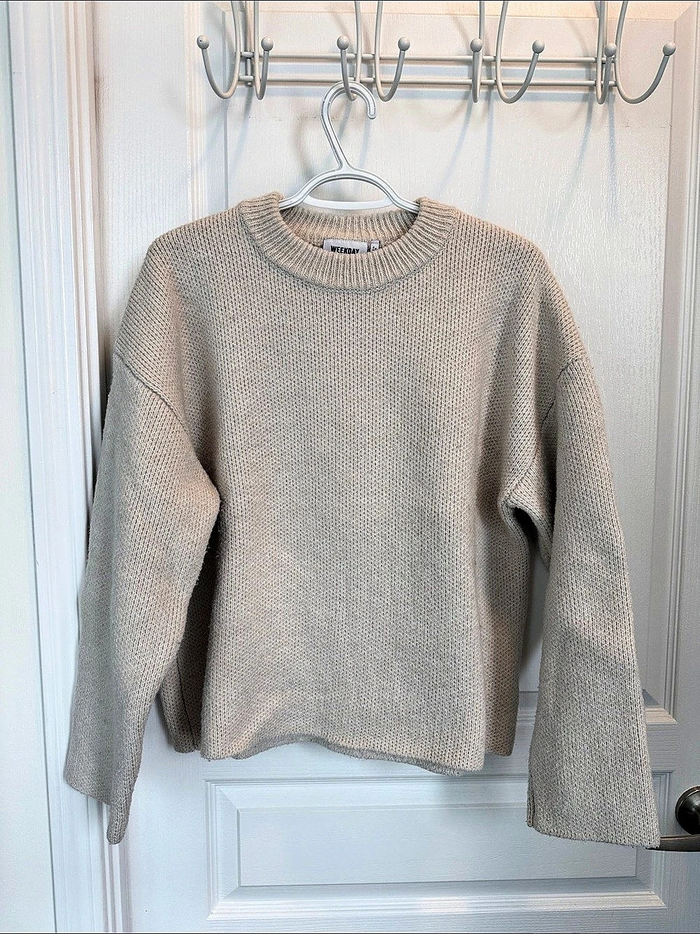 Weekday Oversized Teo Wool Blend Sweater Beige Small
